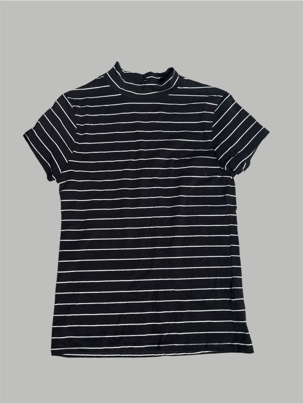 Splash Black and White Striped Mock Neck Short Sleeve Top